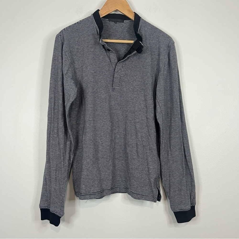 Public Scool New York Navy Striped Long Sleeve Henley Shirt M